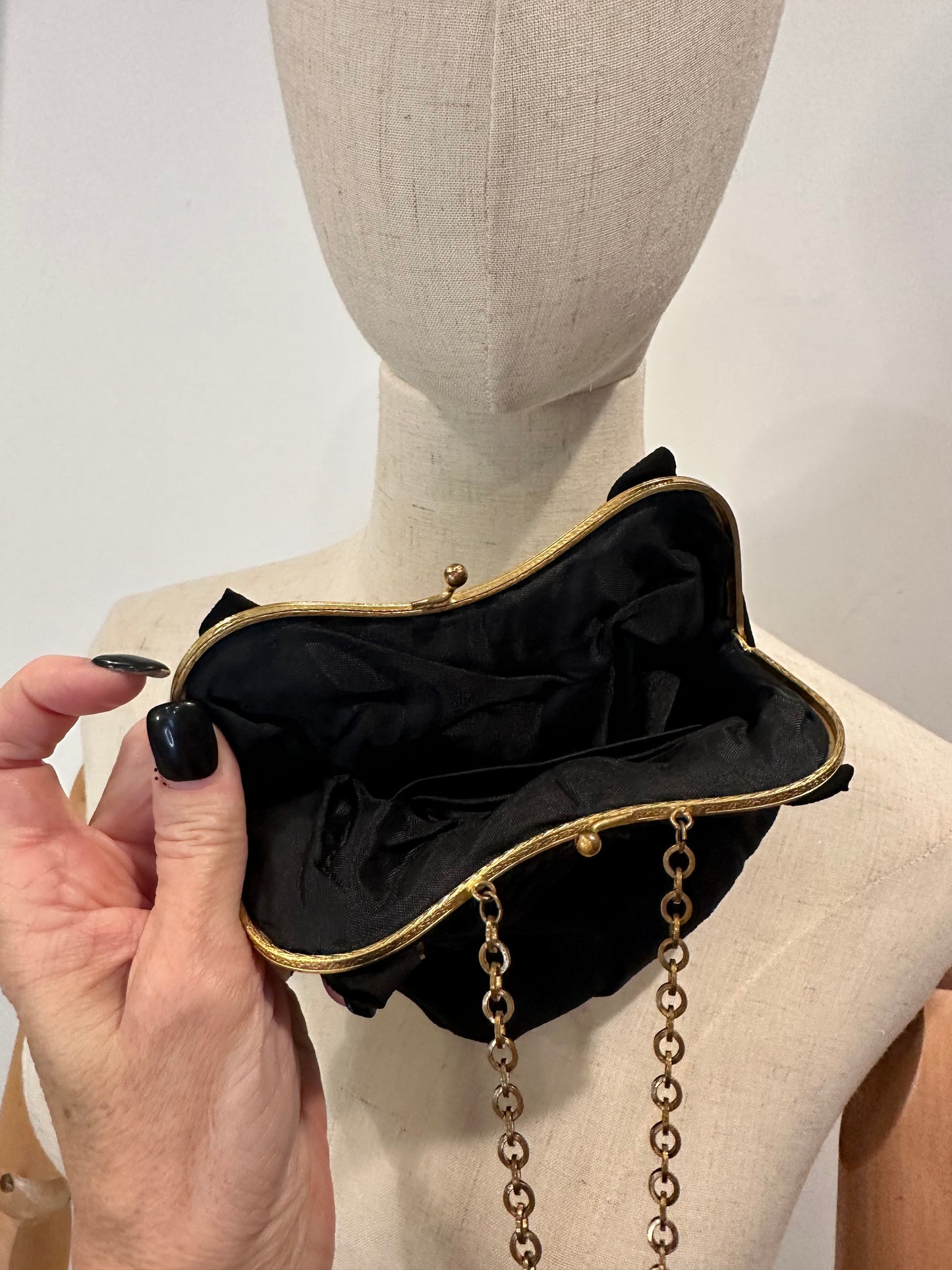 Black 1920's/30's Ruffled Gold "J" Monogram Clutch Purse.