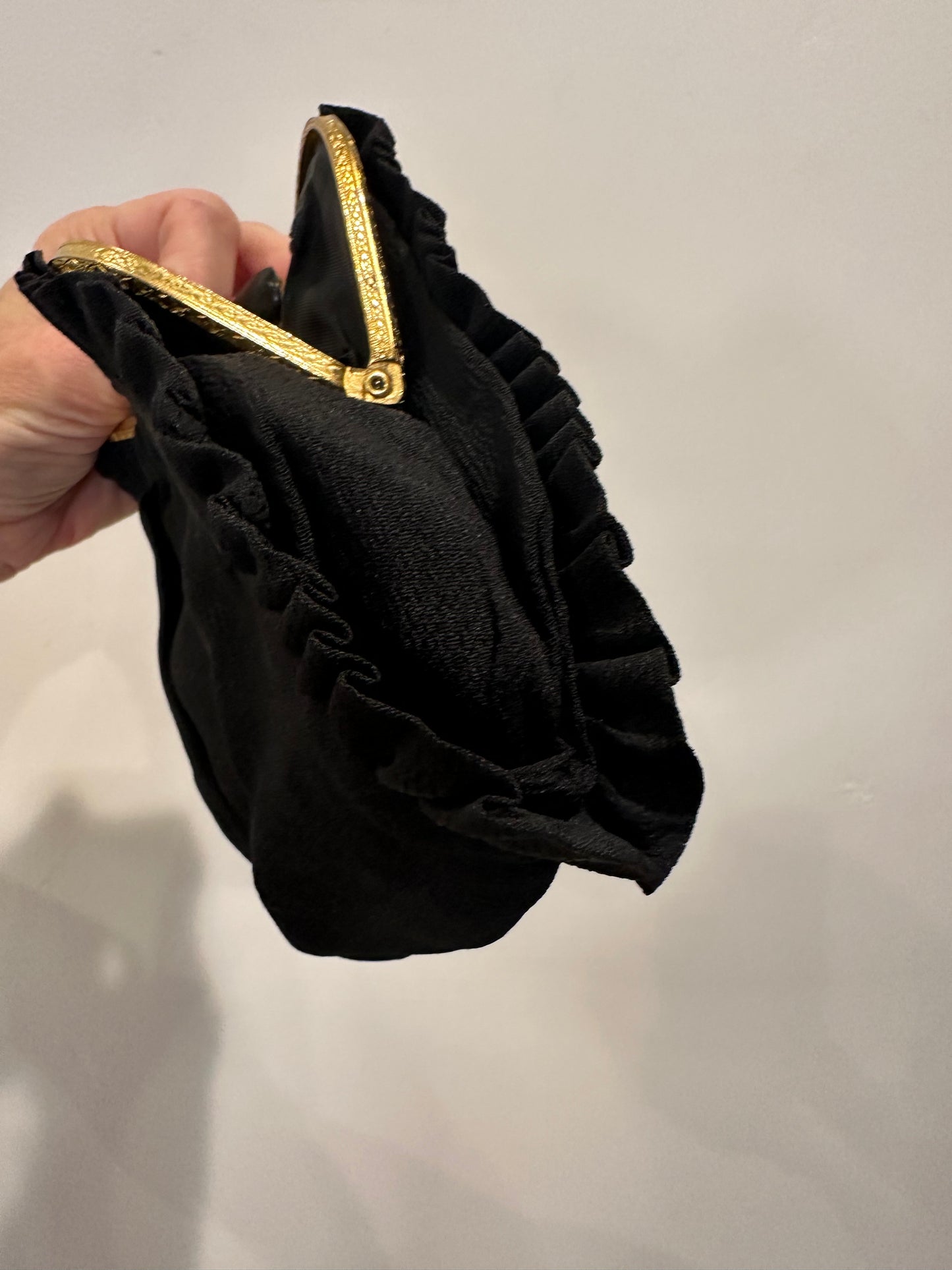 Black 1920's/30's Ruffled Gold "J" Monogram Clutch Purse.